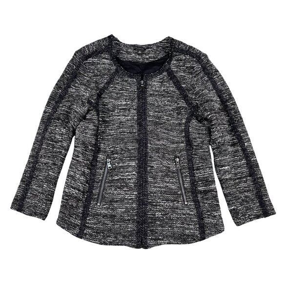 Ann Taylor Womens Wool Blend Zip Front Textured Tweed Jacket Sz Medium - Picture 1 of 5